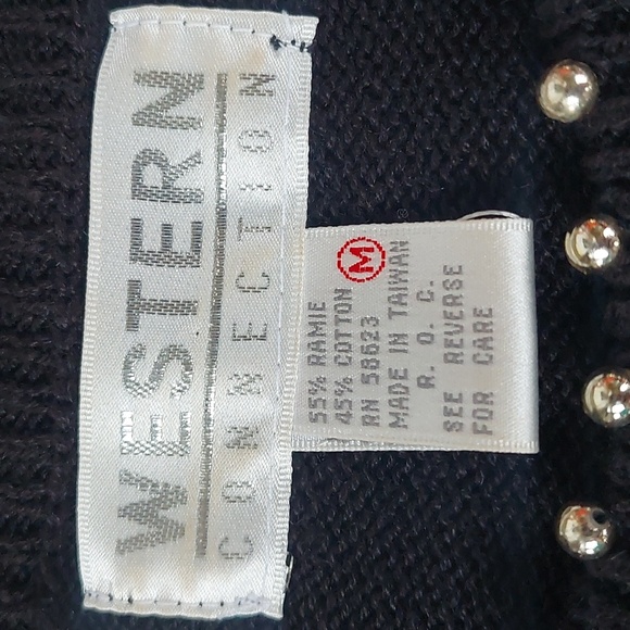 Western Connection Vintage Short Sleeve Metalic Studded Black Gold/Silver Top Md - Picture 5 of 7